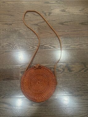 Handwoven Round Crossbody Bag - Brown